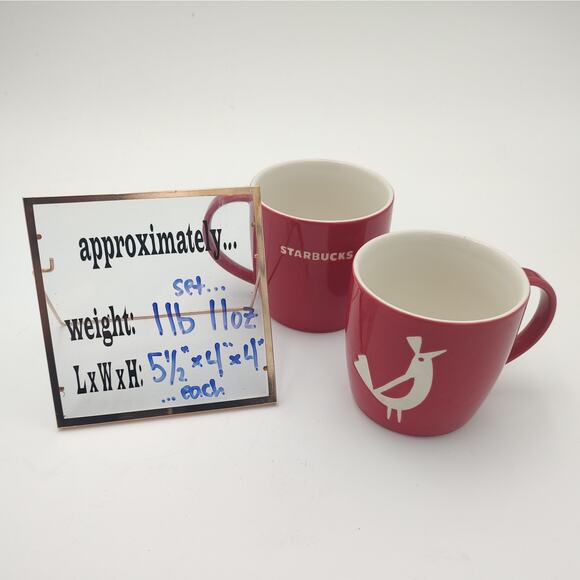 Starbucks 16 oz Ceramic Mug Set Red Partridge Bird Coffee Cups 2011 Holiday - Picture 10 of 13